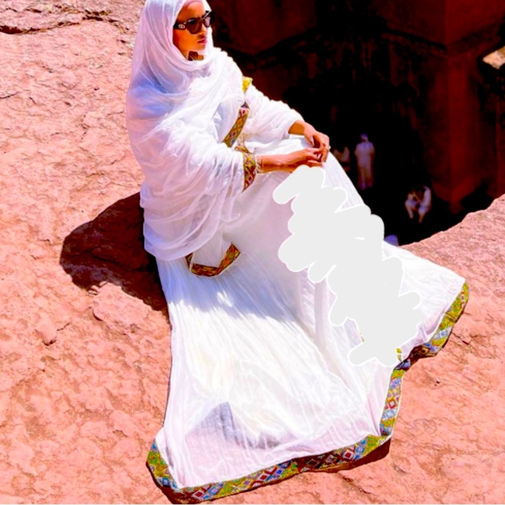 Hand embroidery Ethiopian traditional dress